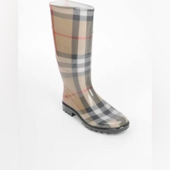 Burberry Nova Tan and Black Plaid Rain Boots size 36 or 6 - Picture 1 of 10